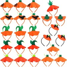 Tigeen 24 Pcs Halloween Pumpkin Headband Dress up Pumpkin Stem Headband Headw...