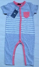 NWT 7 FOR ALL MANKIND GIRLS 1 PC GRAY/PEACH STRIPE LAYETTE OUTFIT 6/9M 30