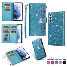 Magnetic Glitter Leather Flip Card Wallet Case For Samsung Galaxy "A" Series
