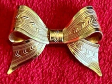 VINTAGE FORSTNER STERLING SILVER GOLD TONE BOW RIBBON BROOCH PIN              LD