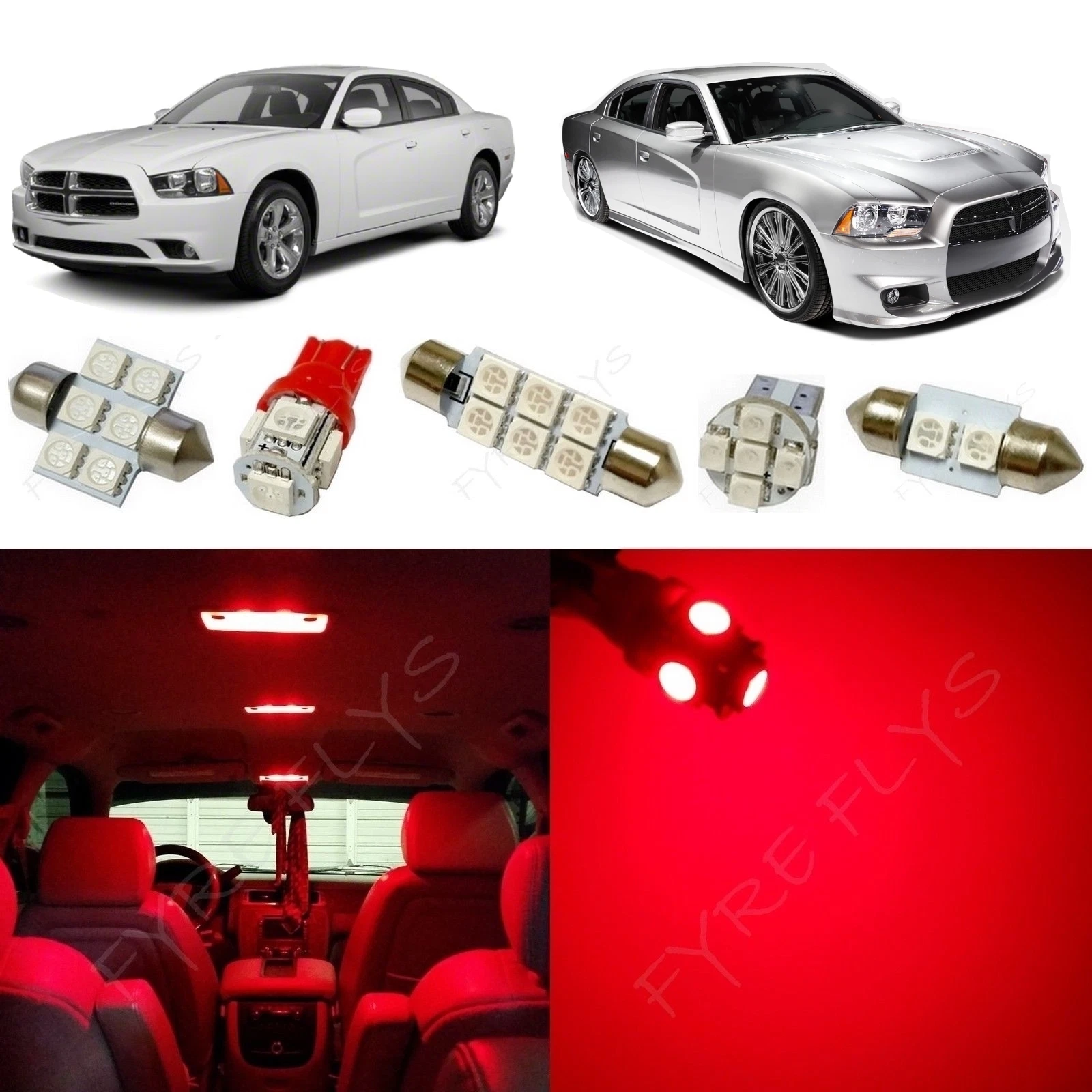 11x Red LED lights interior package kit for 2011-2015 Dodge Charger DC1R