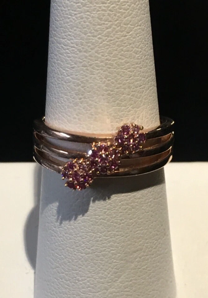 NUEVO CON ETIQUETAS ANILLO DE DIAMANTES ROSAS CREADO EN LABORATORIO TALLA 7 (0,25 CTW) VERMEIL RG MÁS DE 925 SS Foto 3 de 4