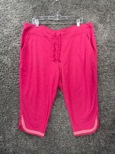 St. John's Bay Activewear Capri Hose Damen XL rosa Baumwolle hoher Bund Kordelzug