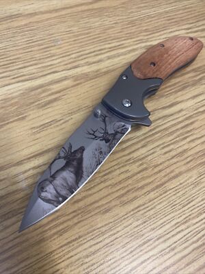8.75'' Wood Elk quickOPEN Blade Folding Hunting POCKET Knife collectible