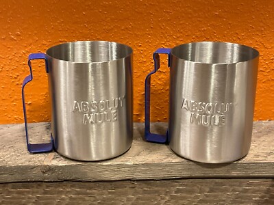 Set 2 Absolut Vodka Moscow Mule Cup Mug Stainless Bottle Shaped Handle Blue New