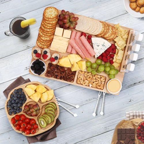 Bamboo Charcuterie Board Set 13 Pcs Large Cheese Board for Gift Housewarming - Picture 4 of 11
