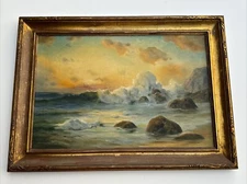 ANGEL ESPOY PAINTING VINTAGE ANTIQUE EARLY CALIFORNIA LANDSCAPE COAST BEACH OIL