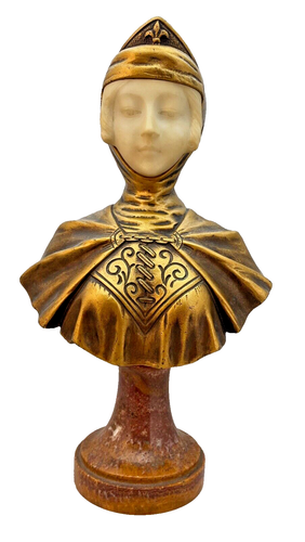 Gustave Van Vaerenbergh (1873-1927) Gilt Bronze Alabaster Marble Bust Jean D'Arc