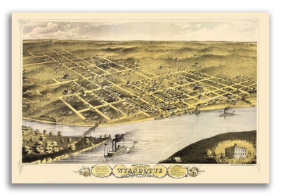 Wyandotte - Kansas City Kansas 1869 Historic Panoramic Town Map - 20x30