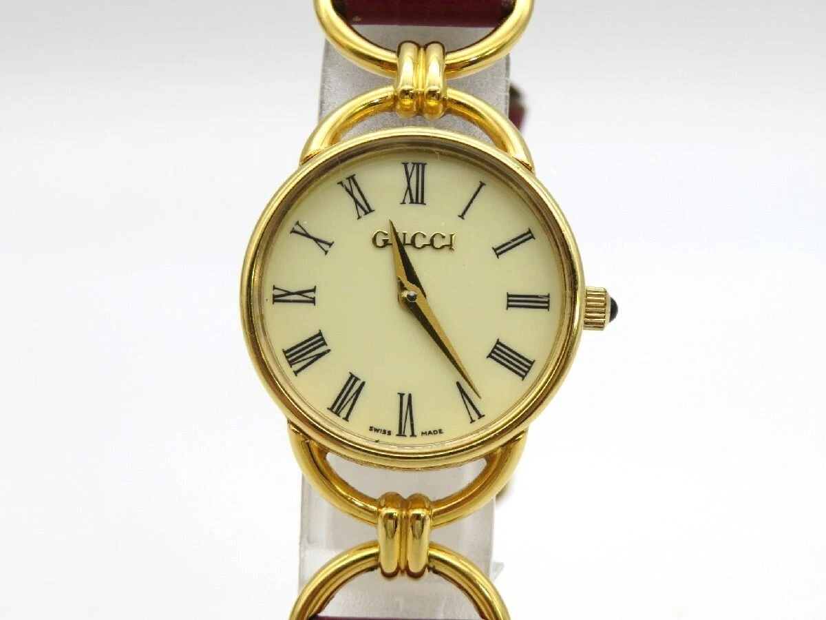 [Exc+5] Montre Femme GUCCI 6000.2.L Quartz Cadran Blanc Japon Occasion Fonctionne
