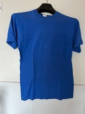 Fruit of the Loom T-Shirt Mens M Blue Cotton Blank Pocket Made in USA Vintage