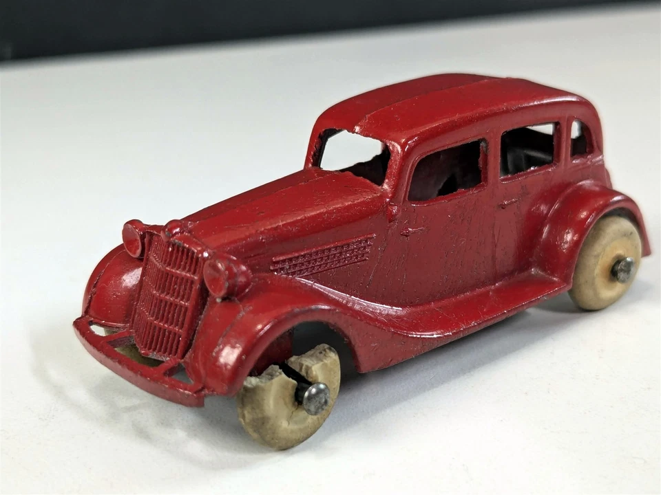 Remolque de viaje y sedán Ford Tootsietoy 1043 rojo 3" muy bonito 1937-41 Foto 3 de 4