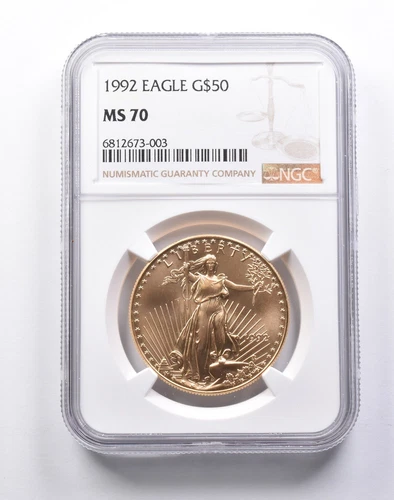 1992 $50 American Gold Eagle 1 Oz Gold MS70 NGC Brown Label
