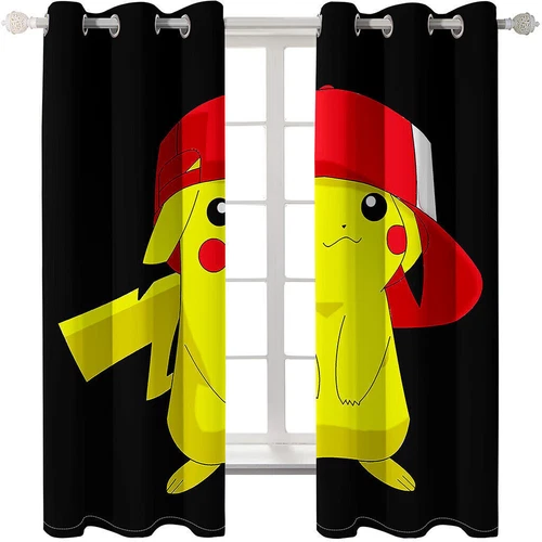 Kids Pokemon Pikachu Thick Thermal Blackout Curtains Eyelet Ring Top Drapes Gift - Picture 16 of 88
