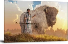 Native American White Buffalo Woman Canvas Art Poster and Wall Art Picture