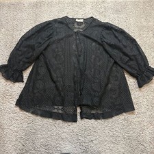 Rose Marie Reid Vintage 50s/60s Black Lace Flounce Sleeve Coverup Robe Saks Fift