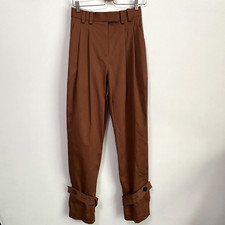 Diane Von Furstenberg Pleat Pants 4 Copper Belted Split Cuff Cotton Designer