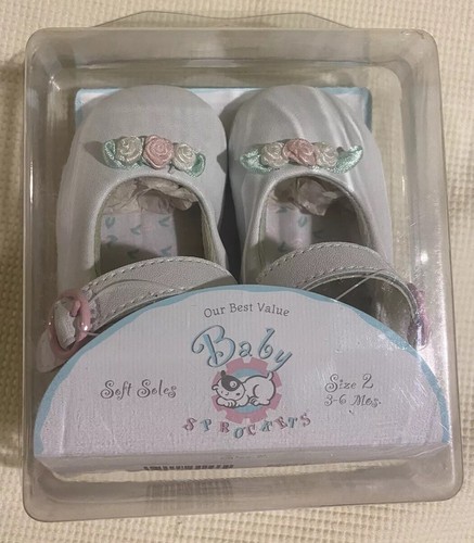 White Baby Girl Shoes With Pink Flowers 3-6 months Size 2 FREE-SHIP - Picture 3 of 5