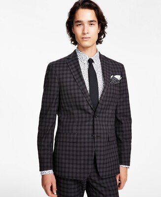 Bar III Men's Slim Fit Check Suit Jacket Brown 36R Sport Coat