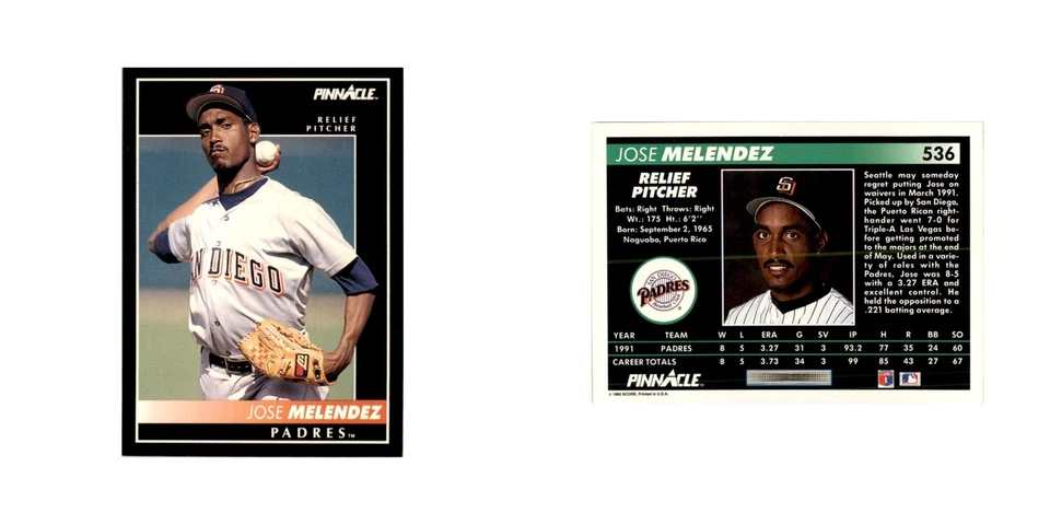 1992 Pinnacle Jose Melendez Baseball Cards #536 - Image 3 of 3