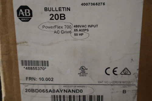 ALLEN BRADLEY 20BD065A0AYNAND0 50 HP 480V POWERFLEX 700 VFD DRIVE - Picture 3 of 9