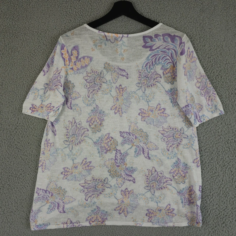 Suéter Chicos Mujer 1 EE. UU. Mediano Blanco Púrpura Floral Punto Pointelle Lino Foto 2 de 4