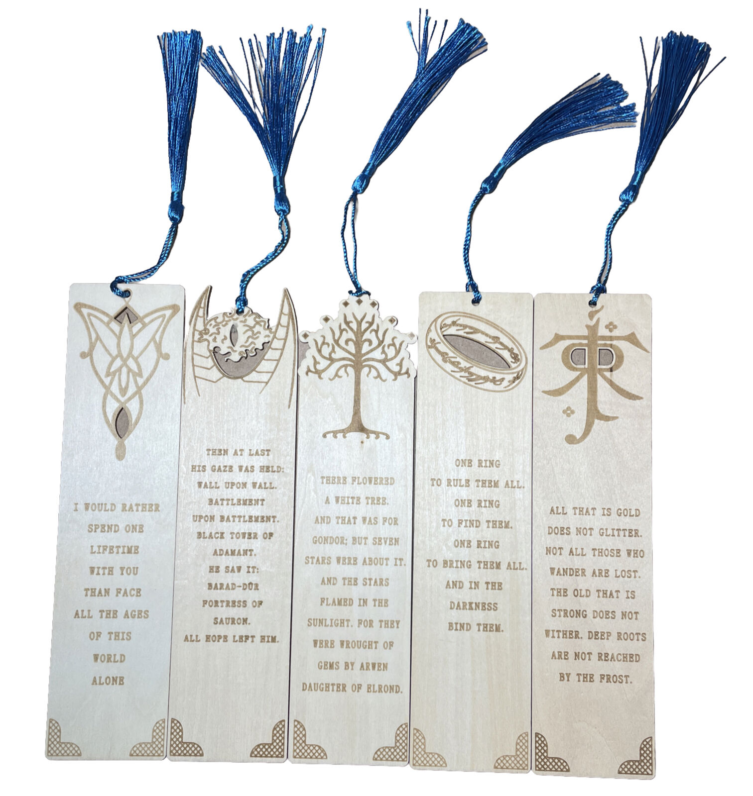 5 Piece LOTR Themed Wooden Bookmarks 