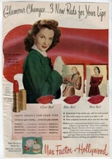 VTG Makeup AD 1947 Susan Hayward Max Factor 3 New Reds Lipstick Photo Print ad