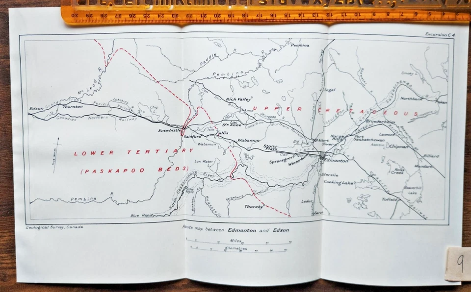 1913 Antique Geological Map of Route between Edmonton and Edson - Canada - Image 1 of 1
