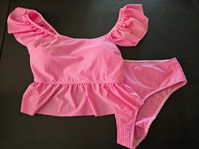 SWIMSUIT Women's Two-piece Pink Candy Stripe Ruffled Top Straps Sz XXL Unworn