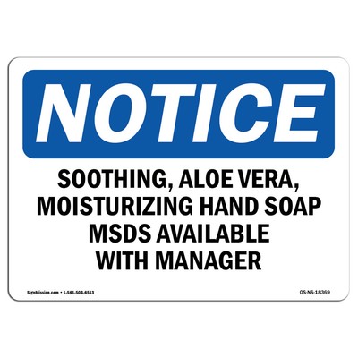SOOTHING Aloe VERA Moisturizing Hand Soap OSHA Notice Sign Metal Plastic Decal