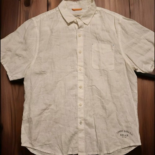 Tommy Bahama Hemd Herren L 100% Leinen Easy Breezer Hawaii Kurzarm weiß