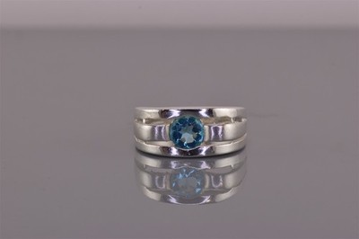 Sterling Silver Round Blue Cubic Zirconia Slit Faced Band Ring 925 Sz: 7
