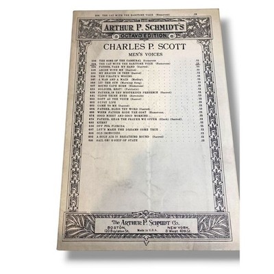 1931 Arthur P Schmidt's The Cat with the Baritone Voice Sheet Music