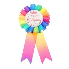 Birthday Ribbon Pin 5.9x2.8" Fabric IT'S MY Birthday Pin Dark Rainbow