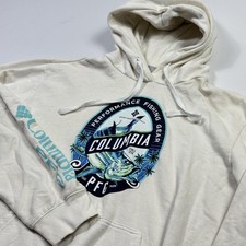 Columbia PFG Hoodie Mens Large White Graphic Pullover Performance Fishing Gear