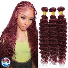 Burgundy Bundles Human Hair Deep Wave Bundles 14 16 18 Inch #99J 