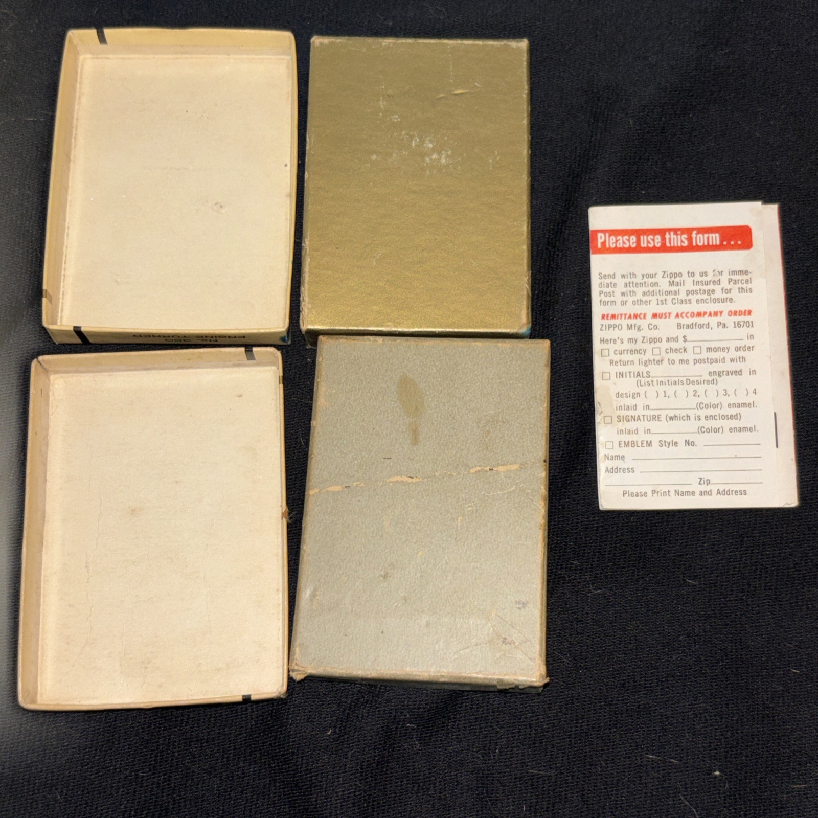 2 Vintage Zippo Lighter No. 350 Engine Turned Empty Box Insert Paperwork USA