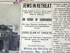 Arabs SIEGE OF JERUSALEM State of Israel Creation Jews Jewish 1948 old Newspaper