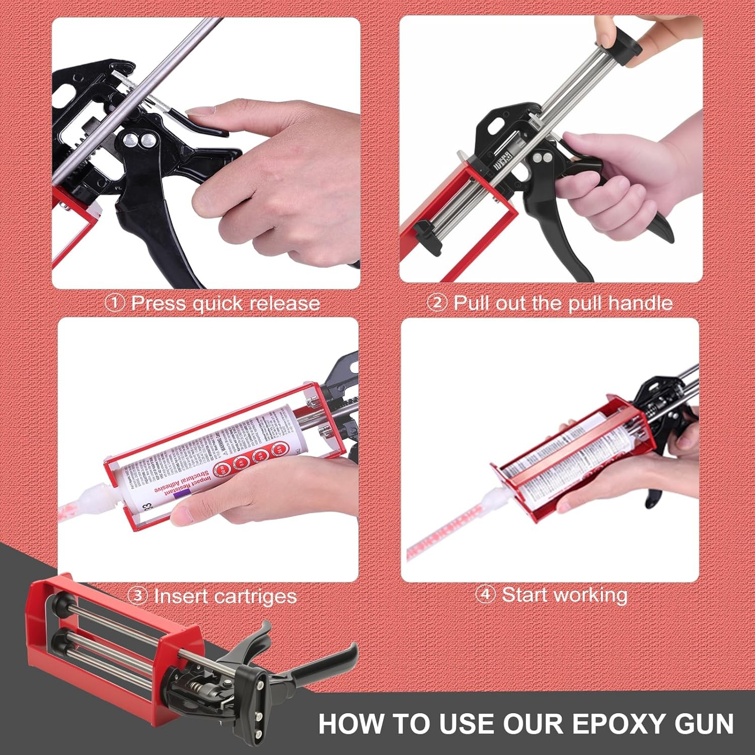 Epoxy Gun Dual Component 200ml – Manual 1:1 & 200 ml/215 ml (1:1, 2:1), Red 