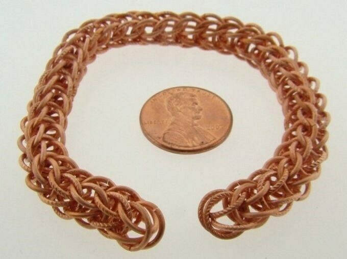 3 VINTAGE COPPER COATED STEEL FILIGREE BRAIDED DECO ROPE CHAIN 7" SECTIONS N28
