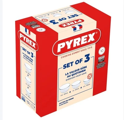 Pyrex Glass Bowls Set of 3 2.3L/1.1L/0.7L Extreme Resistance - Image 1 of 4