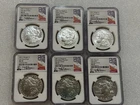 2021 MORGAN & PEACE SILVER DOLLAR 6 COIN SET NGC MS70 FIRST DAY ISSUE URAM SIG