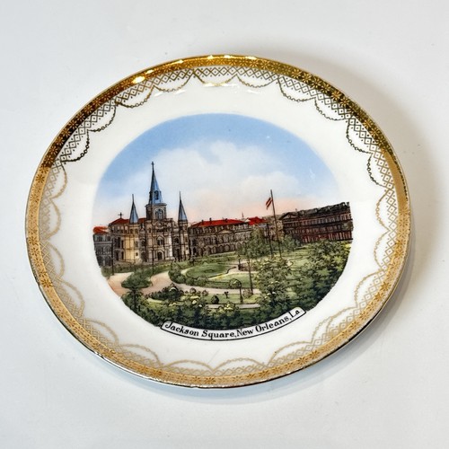 NEW ORLEANS LA Antique JACKSON SQUARE Souvenir TRINKET GOLD DISH PLATE