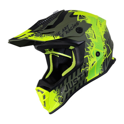 Just1 J38 Maske Motorrad Helm Motocross EX DISPLAY matt gelb schwarz grün XS