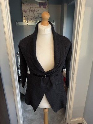 Ellen Tracy Strickjacke dunkelgrau klein Merinowollmischung Knopfdetail