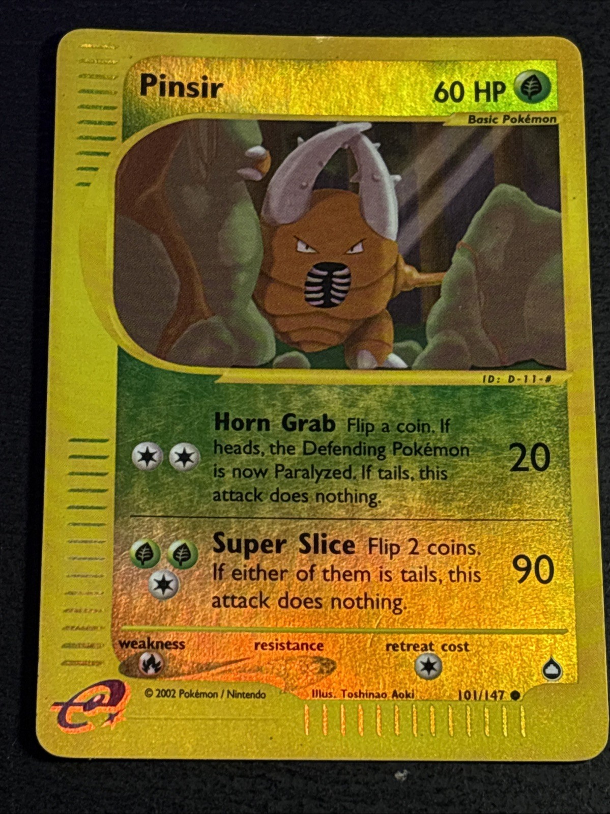 Pinsir 101/147 Pokemon TCG Aquapolis eReader Reverse Holo Foil Card Played LP
