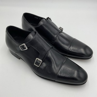 Massimo Matteo Cuoio 8428 Double Monk Men's Italian Black Leather Shoes Sz 13 M