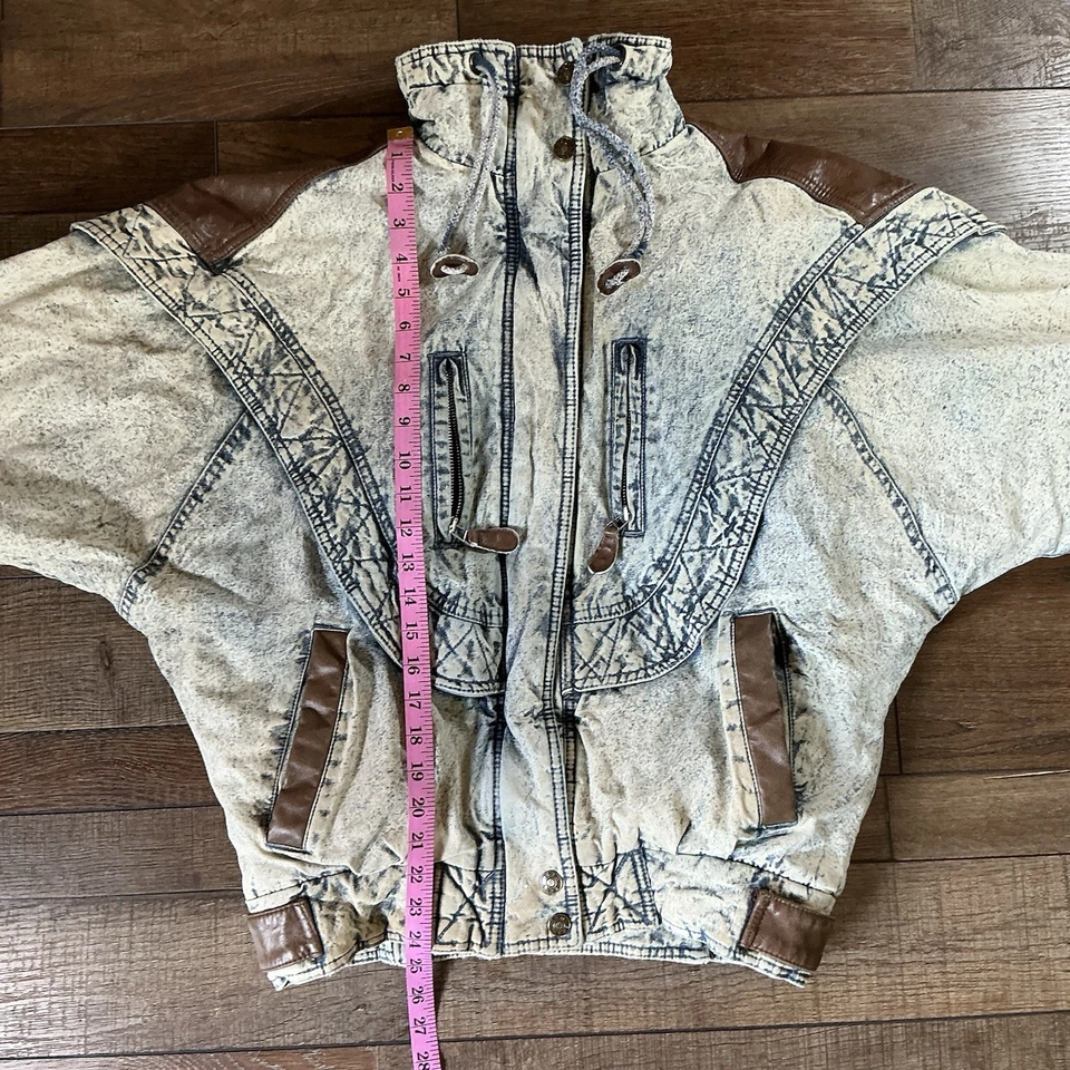 Chaqueta vaquera vintage años 80 talla S - East West lavado ácido imitación cuero para mujer #16625 Foto 2 de 4