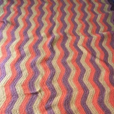Vtg Crochet Blanket Chevron Zig Zag Orange Brown Yellow 36"x52" Soft Granny Core